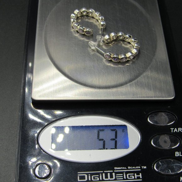 Sterling Silver Curved Half Hoop Clear Cubic Zirconia Earrings Vintage - Picture 8 of 8